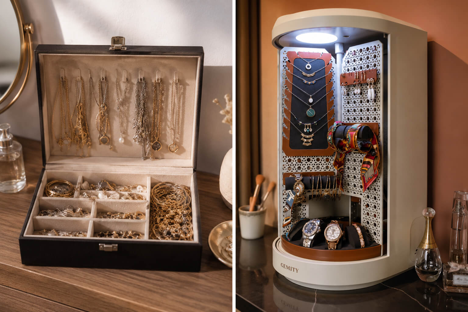 Comparaison boîte à bijoux et coffret connecté.